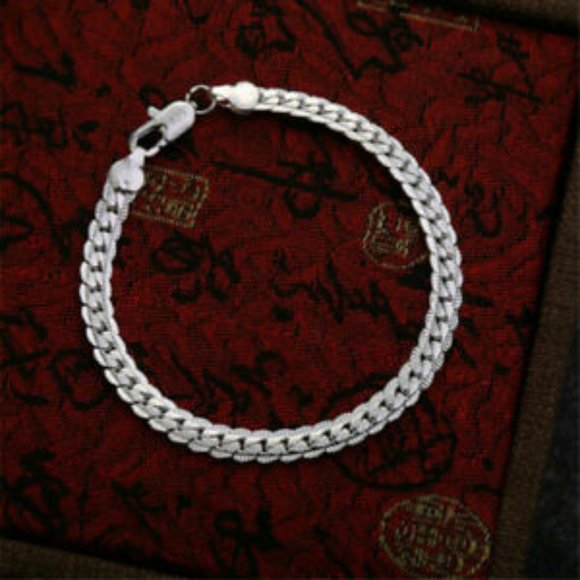 Huitan Jewelry - 925 Silver PLATED Solid 5MM Flat Bracelet…